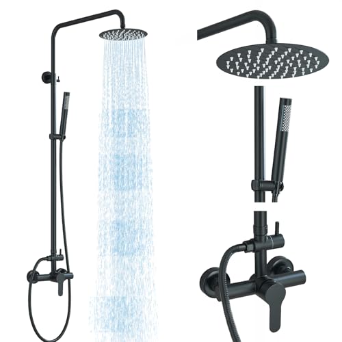 MOSSON Duschsystem, mattschwarz, Outdoor-Duscharmaturen mit 20,3 cm Regenduschkopf, Handsprüher, Einzelgriff, 304 Edelstahl, Wandmontage, Duscharmatur, Kombination für Badezimmer oder Hinterhof MOSSON Duschsystem, mattschwarz, Outdoor-Duscharmaturen mit 20,3 cm Regenduschkopf, Handsprüher, Einzelgriff, 304 Edelstahl, Wandmontage, Duscharmatur, Kombination für Badezimmer oder Hinterhof von MOSSON