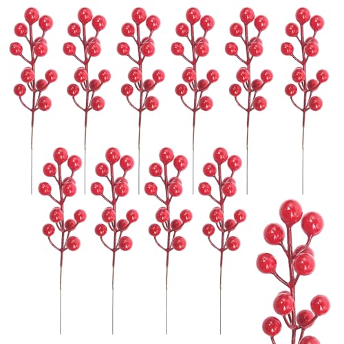 MOSTEDE 10 Stück weihnachtliche rote Beerenornamente mit Einer Höhe von 0,2 Metern Beeren Zweige für Weihnachtsbaum Weihnachtsroten-Beeren Machen Sie Ihr Weihnachtsfest mit diesen Ornamenten von MOSTEDE