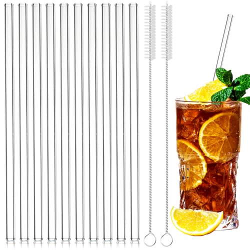 10 Stück 200mm Glasstrohhalme Wiederverwendbar, LFGB Zertifiziert Transparent Gerade Glas Strohhalme mit 2 Reinigungsbürsten BPA-frei Glasstrohalme für Cocktails Smoothie und Säfte von MOSTFUN