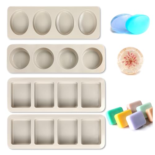 MOSTFUN 4 Stück 4 Cavities Silikon Seifenformen, Seifenform Silikon Handgefertigte Seifenform DIY Silikon Form für Seife Schokolade Ice Cube Muffin Kuchen Backen DIY Hausgemachte Handwerk (3 Formen) von MOSTFUN