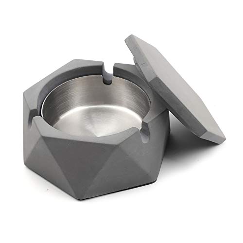 MOSTFUN Aschenbecher aus Beton mit Deckel, Geometrischer Aschenbecher, für Außenbereich, mit Edelstahl-Innenschale, Nordischer Stil für zu Hause, Büro, Terrasse, Schreibtisch, Balkon von MOSTFUN