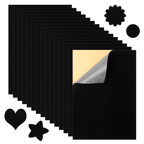 MOSTFUN 15 Stück Selbstklebende Velvet Filzstoff Samt Selbstklebend Stoff Rückseite Kleber Filz für Schmuckkästchen Schubladeneinlagen Heimdekoration Kunsthandwerk 210 x 300 x 0.8mm (Schwarz) von MOSTFUN