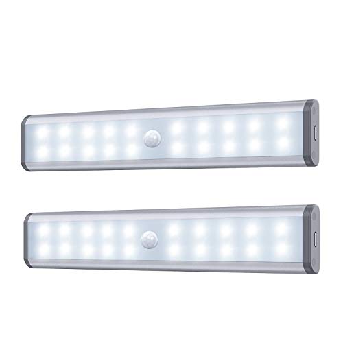 Bewegungssensor Schrank Leuchten, 20 LED kabellose Unterschrank Leuchte mit eingebautem Akku, überall aufklebbar Magnetische Nachtbeleuchtung für Küchenschrank (2er Pack) von MOSTON