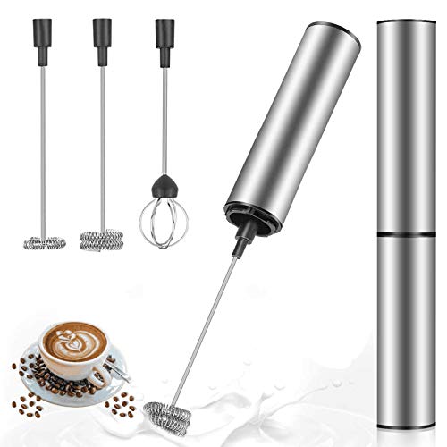 MOSUO Elektrischer Milchaufschäumer, wiederaufladbarer Milchaufschäumer, USB und Mini-Handmixer mit doppeltem Schneebesen, Edelstahl-Mixer für Kaffee, Creme, Cappuccino, Latte, Cocktails, Saft von MOSUO