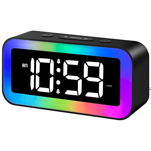 MOSUO Digitaler Morgenwecker für Kinder, beleuchtet, mit Nachtlicht, 7 Farben, LED-Digitaluhr, mit 2 Alarm-Modi, Helligkeit verstellbar, Snooze, Sprachsteuerung, 12/24 Stunden, USB-Anschluss von MOSUO