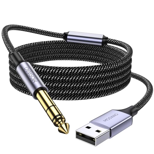 MOSWAG USB-Gitarrenkabel, USB zu 6.35 Audio Kabel,USB zu 4/1 TS-Mono-Klinkenstecker Professionelles Musikinstrumentenkabel mit Nylongeflecht Tonaufnahmen Kabel für Gitarre,Verstärker, Lautsprecher etc von MOSWAG