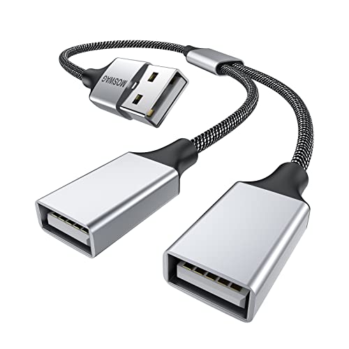 MOSWAG USB Splitter, USB auf 2USB Buchse Adapter, USB Y Splitter Adapter Dual USB 2.0 Verlängerungskabel für Stromkabel zum Aufladen/Datenübertragung/Laptop/Mac/Auto von MOSWAG