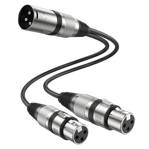 MOSWAG XLR Splitter 1 Männlich zu 2 Weiblich (0.25M / 0.82Fuß) 3 Pins Dual XLR Weiblich zu Männlich Y Splitter mit Zinklegierung Metall Steckverbinder für Mixer/MlC, PVC Ausgewogenes Audiokabel von MOSWAG