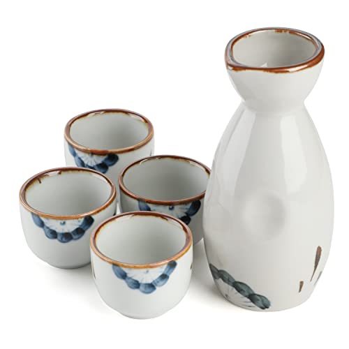 Japanisches Sake-Set, Porzellan, Vintage-Keramik, Topf, Flagon, Likör, Spirituosen, Tassen, Küche, Esszimmer, Bar, Trinkgeschirr, 1 Portionskaraffe und 4 Tassen (weiß) von MOSYONE