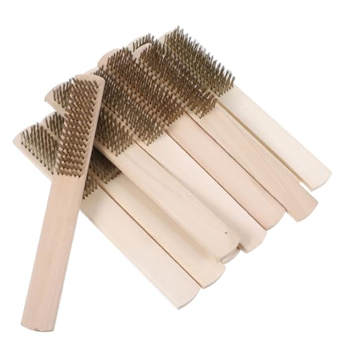 MOTHNUR 12 Stück Teiliges Drahtbürsten mit Ergonomischem Holzgriff Kupferbeschichtete Stahlborsten Kleine Detailbürsten für Schonende Reinigung von Rost und Empfindlichen Oberflächen von MOTHNUR