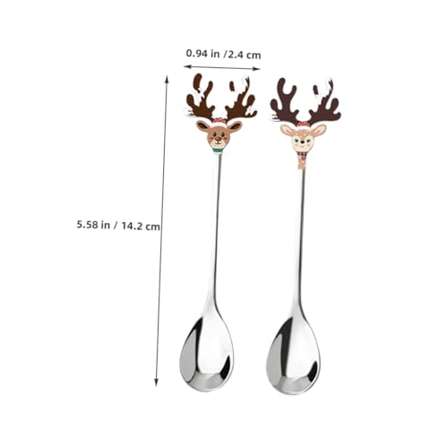 MOTHNUR 2 Stück Edelstahl Dessertlöffel Weihnachts-motiv Hirschgeweih Kleine Kaffeelöffel und Teelöffel Robust Poliert Vielseitig für Eis Kaffee und Appetizer Einfache Reinigung von MOTHNUR