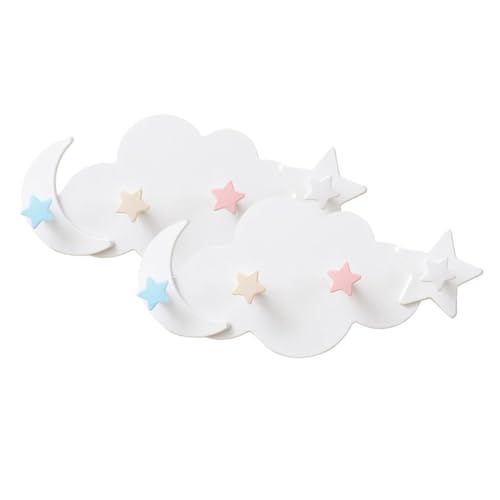 MOTHNUR 2 Stück Klebehaken Wolken Mond Sterne Weiß Nahtlose Wandhaken Ohne Bohren Wiederverwendbar Umweltfreundlich Vielseitig für Garderobe Kinderzimmer Badezimmer von MOTHNUR