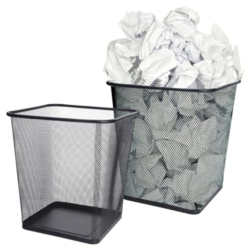 MOTHNUR 2 Stück Metall mülleimer Quadratisch Robust Atmungsaktiv Praktischer Papierkorb für Büro Küche Badezimmer Leichter Abfallbehälter mit Mesh design gegen Gerüche Stapelbar und von MOTHNUR