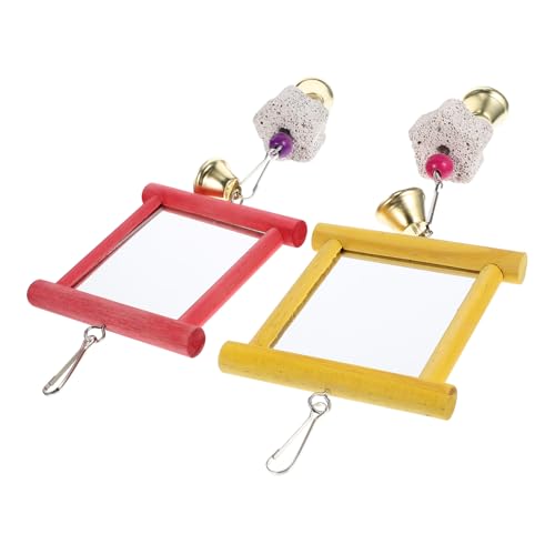 MOTHNUR 2 Stück Teiliges Papageienspielzeug Spiegel Kauspielzeug für Wellensittiche und Nymphensittiche Bunte Vogelkäfig Dekoration Interaktives Vogelzubehör zur Beschäftigung und von MOTHNUR