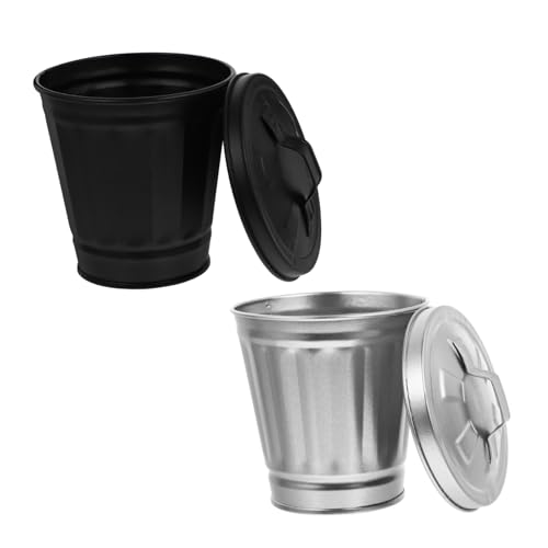 MOTHNUR 2 Stücke Mini Tischmülleimer mit Deckel Kleiner Tragbarer Desktop Abfalleimer aus Metall Leicht und Kompakt für Küche Büro Wohnzimmer Multifunktionale Aufbewahrungsbox von MOTHNUR