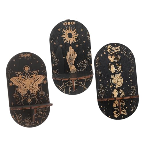 MOTHNUR 3 Stück Holz Wandregal für Edelsteine Teiliges Boho Deko Mondphasen Design Rustikales Wanddisplay Regal zur Anzeige von Edelsteinen und Wohnaccessoires im Wohnzimmer von MOTHNUR