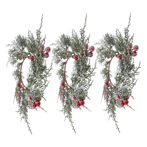 MOTHNUR 3 Stück Weihnachtskerzenringe mit Roten Beeren und Zedernzweigen Kerzenkränze für Stumpenkerzen und Stabkerzen Festlicher Tischkranz für Advent Winterhochzeit und Indoor-deko von MOTHNUR