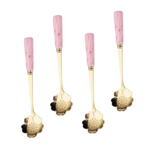 MOTHNUR 4 Stück Edelstahl Kaffeelöffel mit Keramikgriff Blütenform Kreativer Dosierlöffel Vielseitig für Kaffee Dessert Eis für Zucker Tee und Gewürze von MOTHNUR