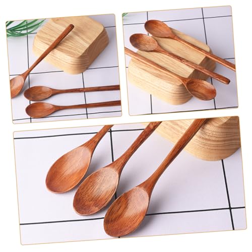 MOTHNUR 4 Stück Holzlöffel Langstielig Handpoliert Glatte Oberfläche Vielseitig als Suppen Milchpulver Dessert Rührlöffel Ergonomischer Griff Schonend für Töpfe und Pfannen Natürliche von MOTHNUR