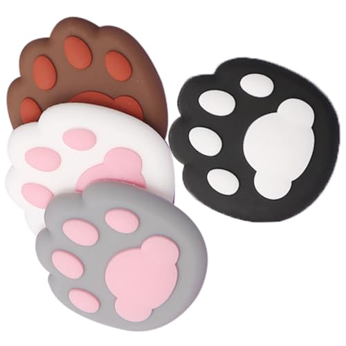 MOTHNUR 4 Stück Silikon Türgriff Schutzpads Katzenpfote Design Wandprotektor Stoßdämpfend Geräuschreduzierend Selbstklebend in Weiß Schwarz Braun für Wohnräume von MOTHNUR