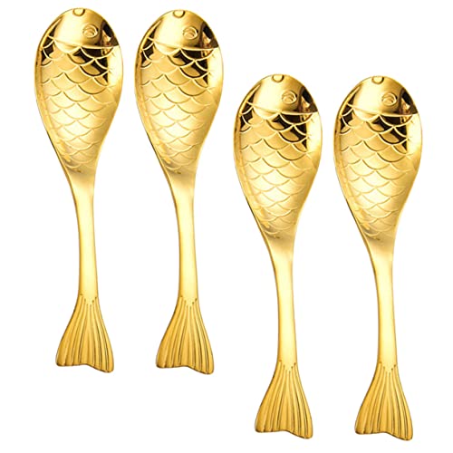 MOTHNUR 4 Stück Teiliges Cartoon Löffel aus Metall Fischform Suppenlöffel Dessertlöffel Esslöffel Mittelgroß Goldfarben Glattes Design mit Komfortablem Griff für Zuhause und Alltag MOTHNUR 4 Stück Teiliges Cartoon Löffel aus Metall Fischform Suppenlöffel Dessertlöffel Esslöffel Mittelgroß Goldfarben Glattes Design mit Komfortablem Griff für Zuhause und Alltag von MOTHNUR