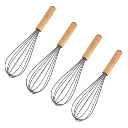 MOTHNUR 4 Stück Teiliges Holzgriff Rührbesen Handmixer Spiralbesen Teig und Eiermixer Ergonomischer Griff Küchenhelfer für Sauce Marinade Pfannkuchenteig und von MOTHNUR