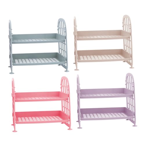 MOTHNUR 4 Stück Teiliges Kunststoff Regal mit Doppelter Ablage Mehrschichtiges Aufbewahrungsregal für Arbeitsplatte Stabiles Küchen Badregal zur Praktischen Organisation Zufällige Farbe von MOTHNUR
