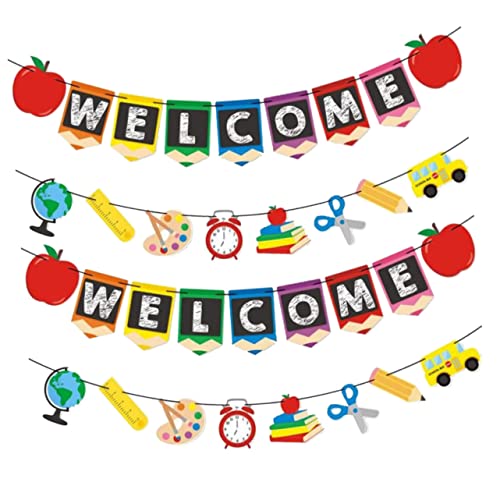 MOTHNUR 4 Stück Teiliges Schulanfang Banner Welcome mit Back To School und First Day Of School Bannern Farbenfrohe Klassenraum Dekoration für Schulanfang Fenster Türen Fotohintergrund von MOTHNUR
