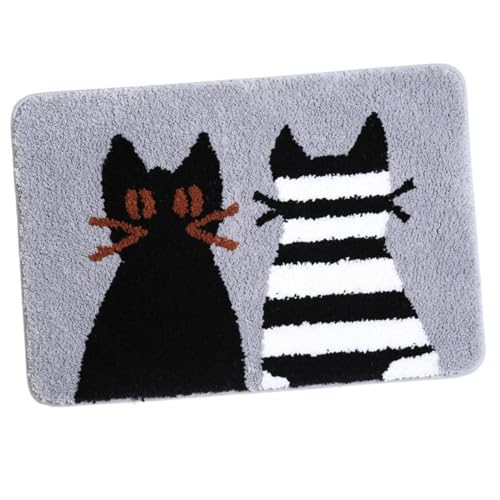 MOTHNUR Cartoon Katzen Badezimmerteppich Mikrofaser Badvorleger Wasserabsorbierend rutschfest Komfortabel für Bad Küche und Eingangsbereich von MOTHNUR