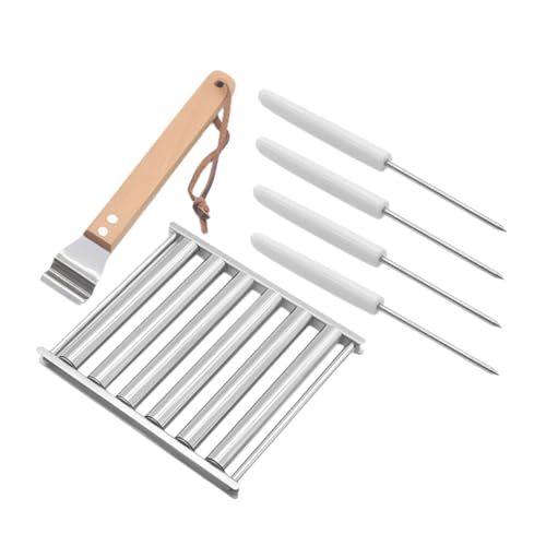 MOTHNUR Edelstahl Hot Dog Dreher mit Holzgriff Abnehmbar für Outdoor Holzkohlegrill Gleichmäßiges Stabiles Wurstgrill Zubehör für Camping und Bbq von MOTHNUR