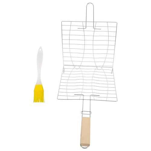 MOTHNUR Grillkorb Set Edelstahl mit Praktischem Öl pinsel Multifunktionales Grillzubehör für Fisch und Gemüse Langlebig Handlich Inklusive Tragetasche für Outdoor Bbq Zufällige Farbe von MOTHNUR