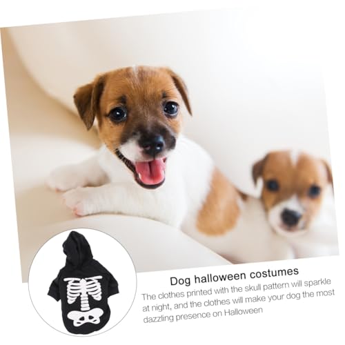 MOTHNUR Halloween Hundekostüm Skelett Jumpsuit aus Sicherer für Kleine und Mittelgroße Hunde Bequem und Atmungsaktiv mit Leuchtendem Schädelprint für Party Fotografie und Spaziergänge von MOTHNUR