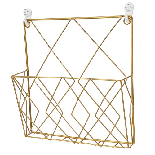 MOTHNUR Metall Wandmontierter Buchhalter Goldener Draht Magazinhalter Platzsparend Offener Prospektständer für Büro und Zuhause Stilvoller Zeitschriftenhalter Regal Organizer von MOTHNUR