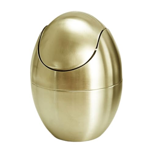 MOTHNUR Mini Mülleimer Gold Eierform Kleiner Abfalleimer mit Deckel für Schreibtisch Bad Küche Büro Stilvoll Robust Leicht zu Reinigen von MOTHNUR