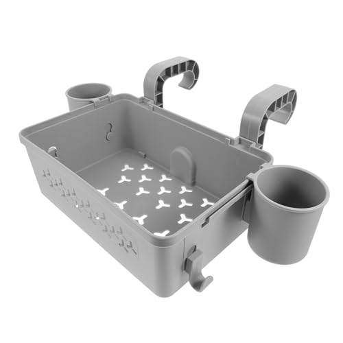 MOTHNUR Multifunktionaler Pool Aufbewahrungskorb mit Haken und Getränkehalter Praktischer Hängekorb für Poolzubehör und Handtücher Stilvoller Organizer für Poolrand und Garten von MOTHNUR