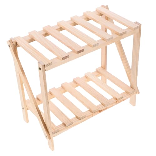 MOTHNUR Pflanzenständer aus Holz Zweistöckig Dekoratives Regal für Balkon und Fenster Stabiles Pflanzenregal für Kleine Blumentöpfe Vielseitiger Aufbewahrungsständer für Innenräume von MOTHNUR