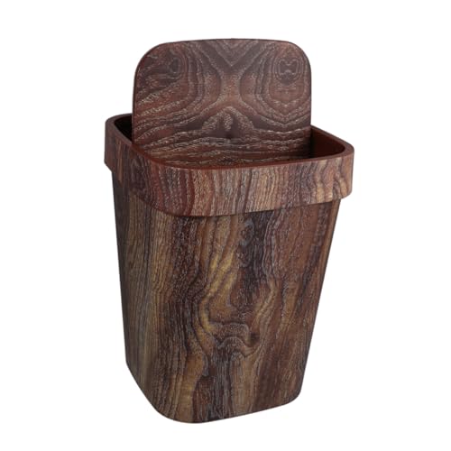 MOTHNUR Retro Mülleimer Holzmaserung mit Schwenkdeckel Großer Moderner Abfallbehälter für Wohnzimmer Küche Bad Platzsparender Swing Lid Papierkorb Geruchsdicht und Vielseitig Einsetzbar von MOTHNUR