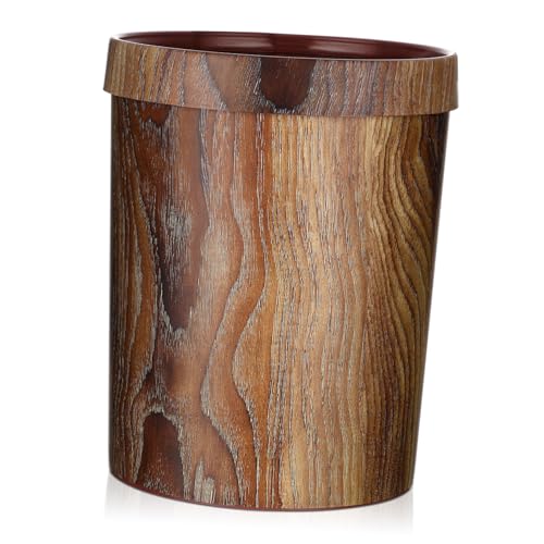 MOTHNUR Retro Mülleimer Imitation Massivholz Müllbehälter Haushalt Wohnzimmer Schlafzimmer Abfalleimer mit Druckring zur Müllbeutelbefestigung von MOTHNUR