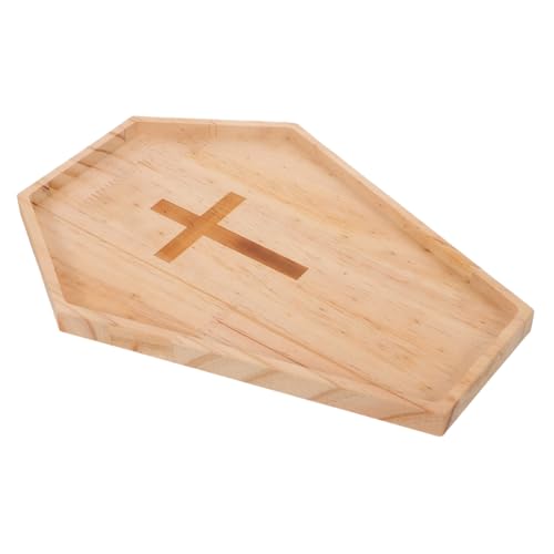 MOTHNUR Rustikales Coffin Serving Platter aus Holz Halloween Kreuzförmiges Tablett für Snacks Früchte und Süßigkeiten Stabiles Holztablett für Partydeko und Festliche Anlässe von MOTHNUR