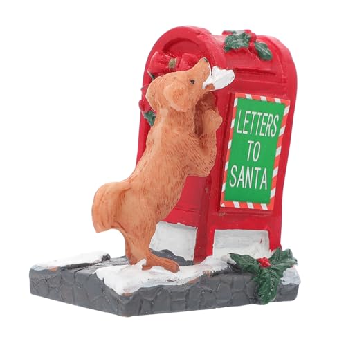MOTHNUR Weihnachtliche Miniatur Briefkastenfigur mit Rotem Hund Tischdeko und Gartenornament Weihnachtsgeschenk und Cake Topper für Festliche Weihnachtsdekoration von MOTHNUR