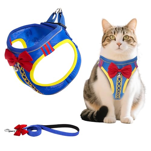 MOTIBACK Blau Gentleman Tie Vest Katzengeschirr mit Leine Softgeschirr für Katze Brustgeschirr Harness Katzengarnitur Ausbruchsicher Verstellbar Katzenweste, Katzenleine mit Geschirr für Katzen (M) von MOTIBACK