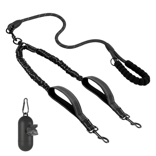 MOTIBACK Doppelte Hundeleine Kit, Doppelleine Für 2 Hunde, Kein Verheddern 360° Drehbarer Splitter, Verstellbare Stoßdämpfende Leine, Super robust und für große Hunde Lauftraining geeignet (Schwarz) MOTIBACK Doppelte Hundeleine Kit, Doppelleine Für 2 Hunde, Kein Verheddern 360° Drehbarer Splitter, Verstellbare Stoßdämpfende Leine, Super robust und für große Hunde Lauftraining geeignet (Schwarz) von MOTIBACK