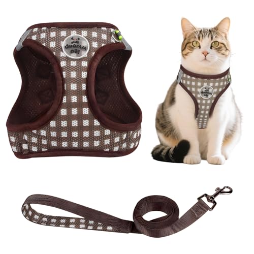 MOTIBACK Katzengeschirr mit Leine, Ausbruchssicheres Katzen-Spaziergeschirr für Kleine und Mittelgroße Katzen, Verstellbares Weiches Reflektierendes Mesh-Geschirr mit Führleine. (M) von MOTIBACK