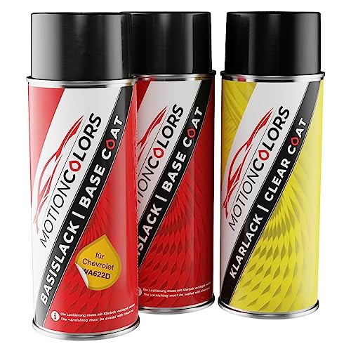 MOTIONCOLORS Accelerate Metallic/Accelerate Yellow WA622D für Chevrolet Autolack Sprühdosen Set Grundlack Basislack Klarlack Spraydose 400ml von MOTIONCOLORS