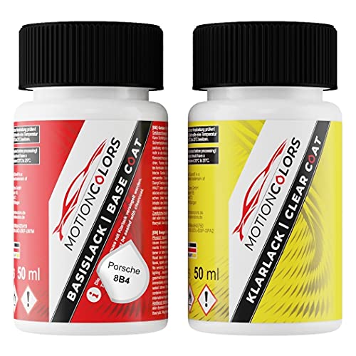 MOTIONCOLORS Alert Red Metallic 8B4 für Porsche Autolack Lackstift Set Basislack und Klarlack je 50ml von MOTIONCOLORS