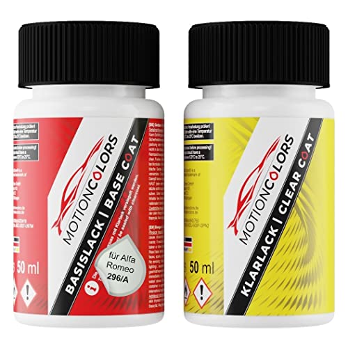 MOTIONCOLORS Bianco Ghiaccio/Ghiaccio White 296/A für Alfa Romeo Autolack Lackstift Set Basislack und Klarlack je 50ml von MOTIONCOLORS