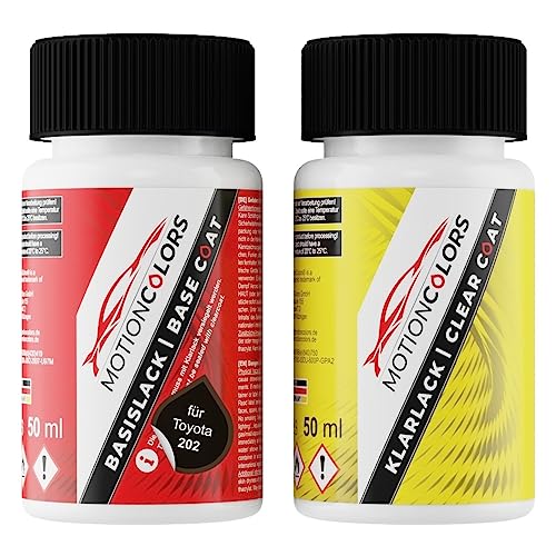 MOTIONCOLORS Black Onyx/Onyxschwarz 202 für Toyota Autolack Lackstift Set Basislack und Klarlack je 50ml von MOTIONCOLORS