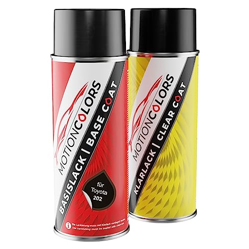 MOTIONCOLORS Black Onyx/Onyxschwarz 202 für Toyota Autolack Sprühdosen Set Basislack Klarlack Spraydose 400ml von MOTIONCOLORS