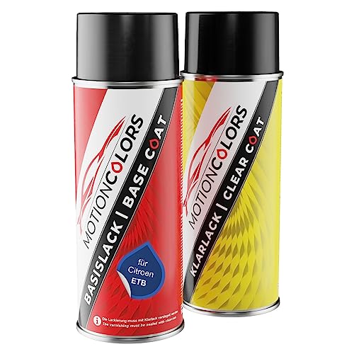 MOTIONCOLORS Bleu Calvi Nacre Metallic/Calvi-Blau Metallic ETB für Citroen Autolack Sprühdosen Set Basislack Klarlack Spraydose 400ml von MOTIONCOLORS