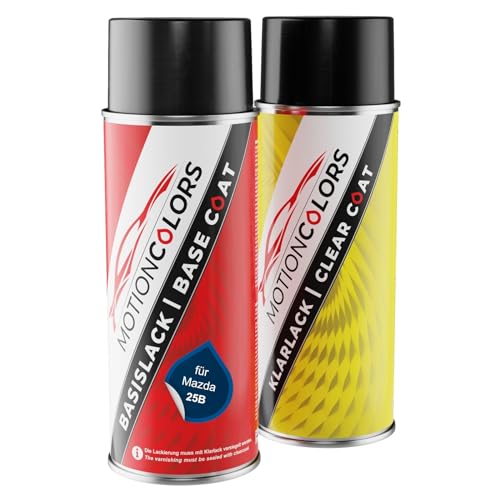MOTIONCOLORS Blue Pacific Mica/Pazifikblau Metallic 25B für Mazda Autolack Sprühdosen Set Basislack Klarlack Spraydose 400ml von MOTIONCOLORS